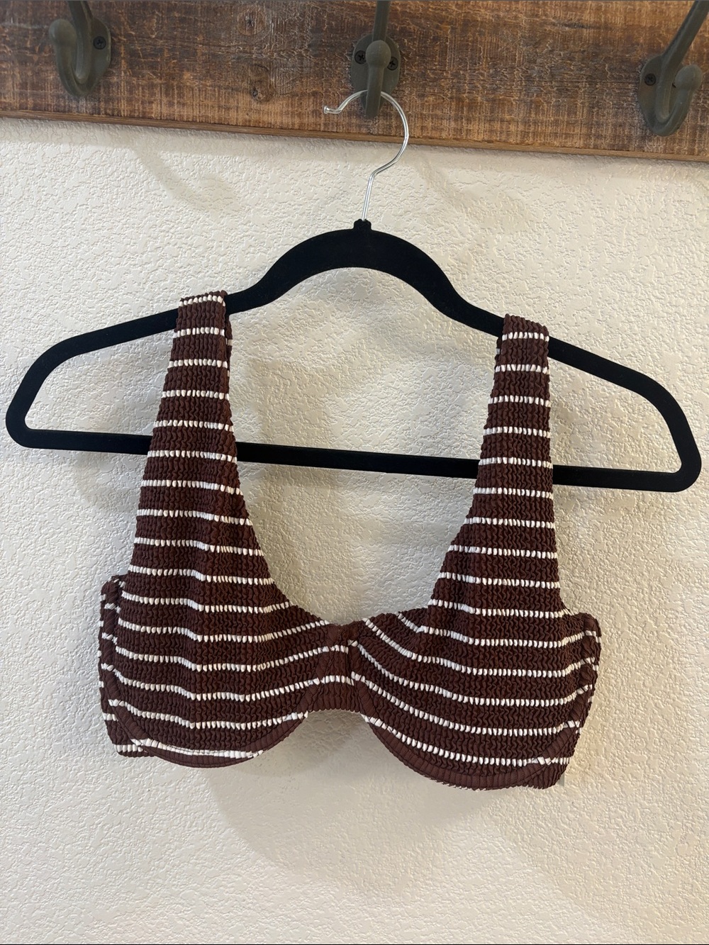 Abercrombie & Fitch Brown & White Striped Knit Underwire Bikini Top